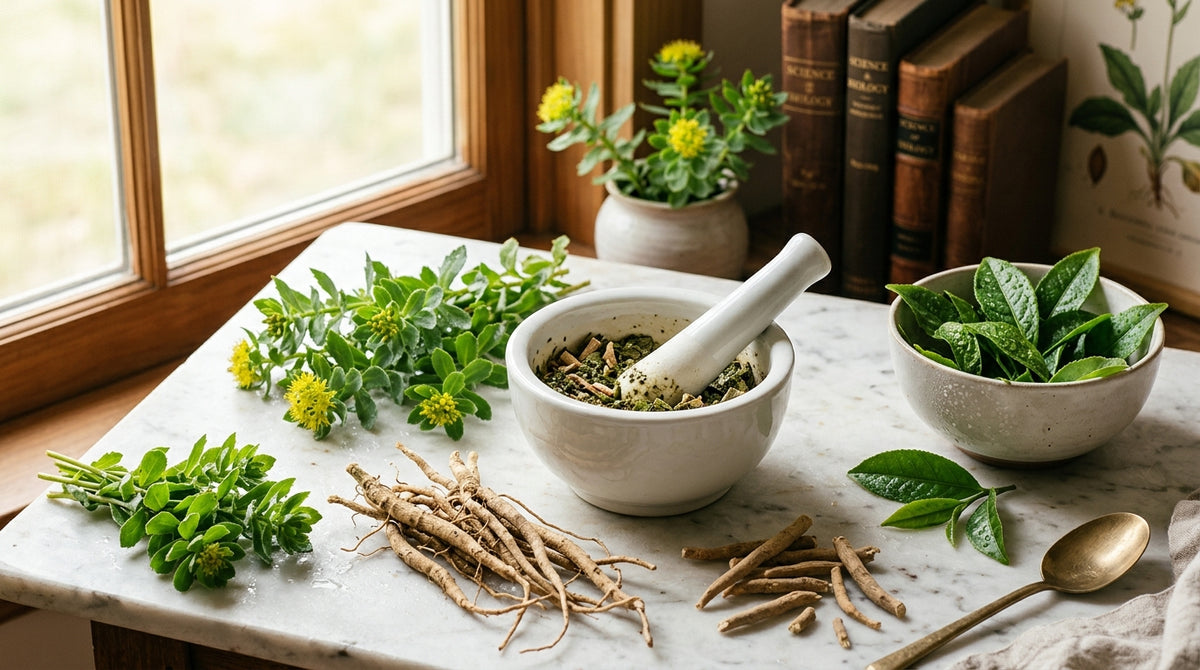 Clinical adaptogens science - KSM-66 Ashwagandha roots, Rhodiola rosea and L-Theanine