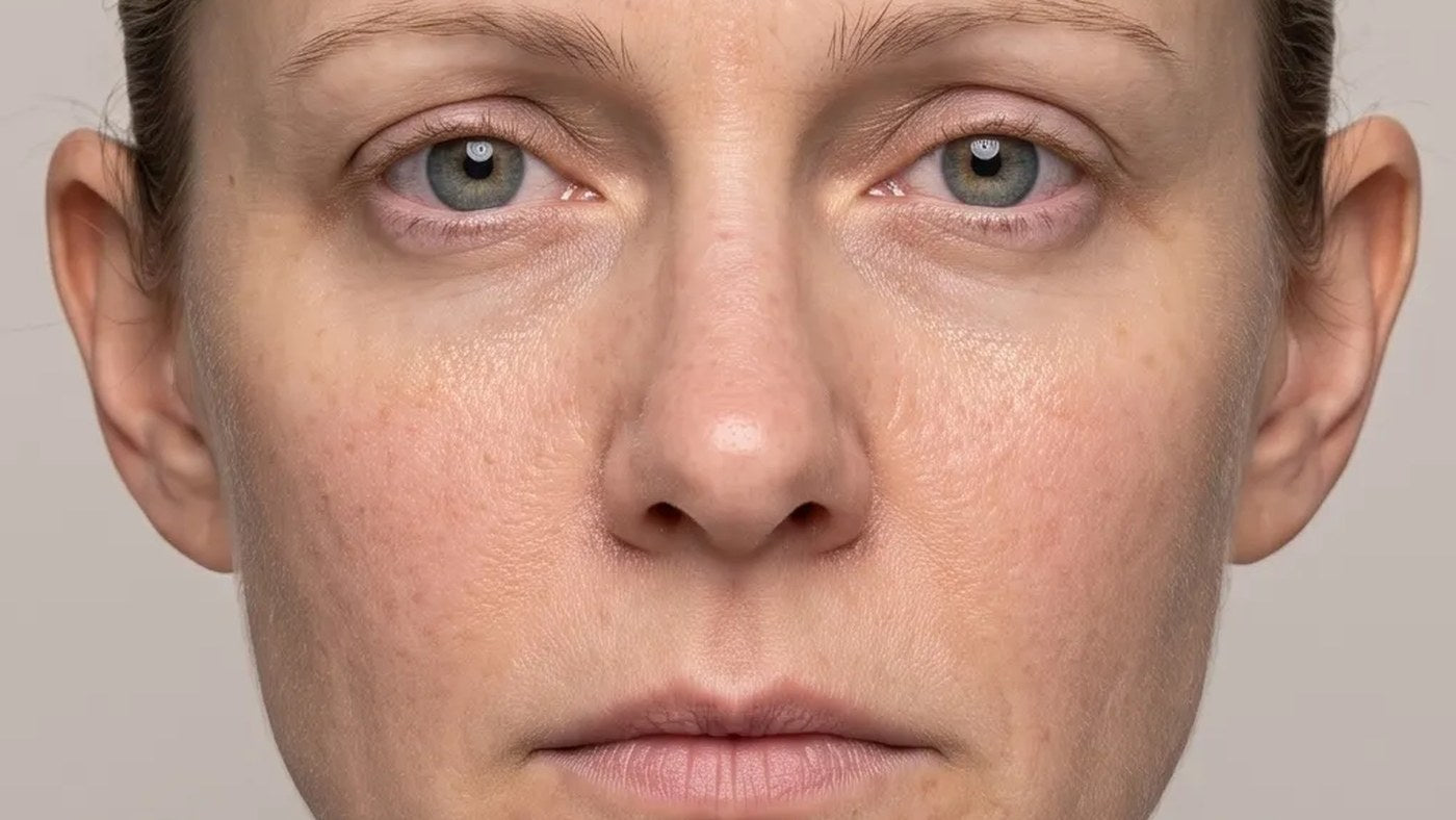 Illustration: the same face after rest, with the shadowing eased