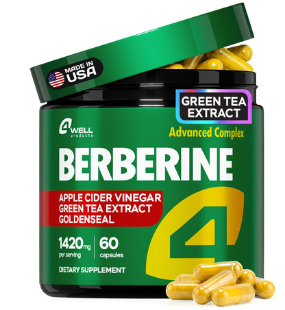 4Well Berberine HCL Supplement - Triple Strength GLP-1 Activator with Apple Cider Vinegar & Green Tea Extract