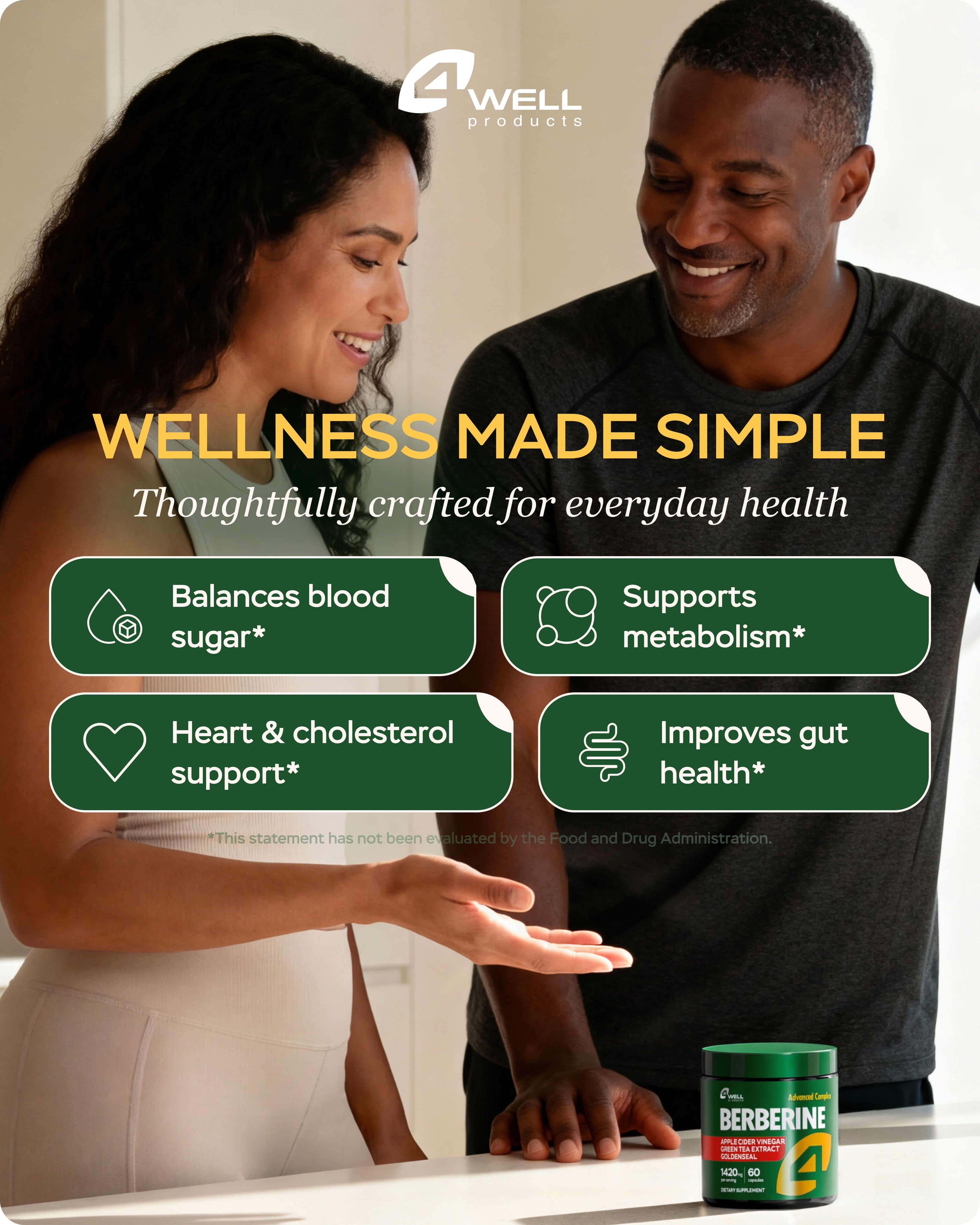 4Well Berberine HCL Supplement - Triple Strength GLP-1 Activator with Apple Cider Vinegar & Green Tea Extract