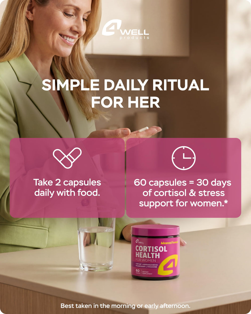 Cortisol Supplement for Women | KSM-66® + L-Theanine | 4Well